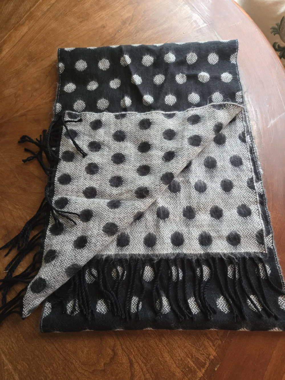 Black & Gray Polka Dot Fringe Scarf - Women Accessories